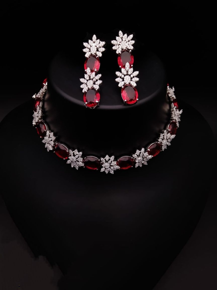 NECKLASE SET IN AMERICAN DIAMOND JEWELLERY STYLE | DESIGN - 00575