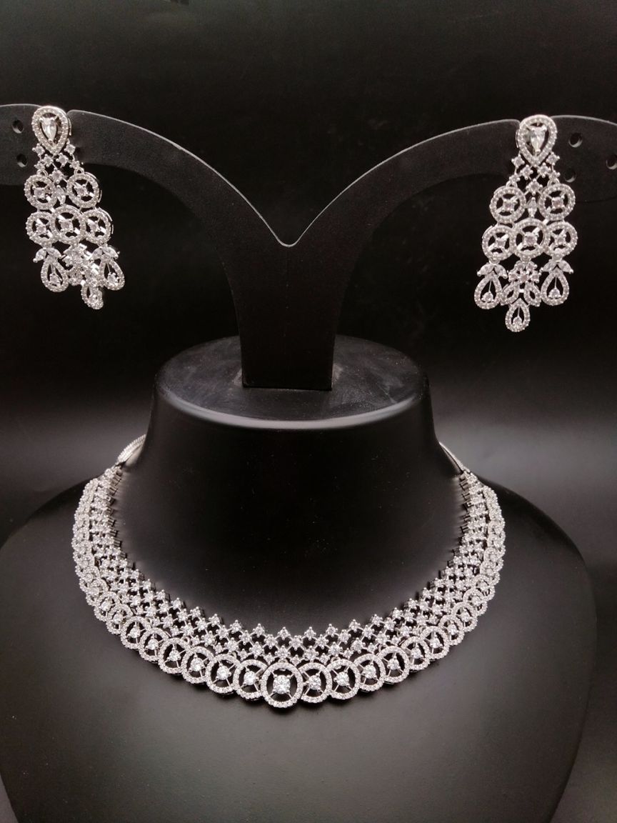 NECKLASE SET IN AMERICAN DIAMOND JEWELLERY STYLE | DESIGN - 00591