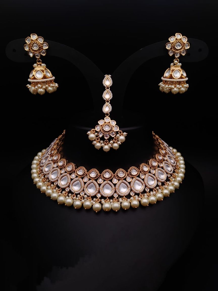 NECKLASE SET IN KUNDAN (VILANDI) STYLE | DESIGN - 15123