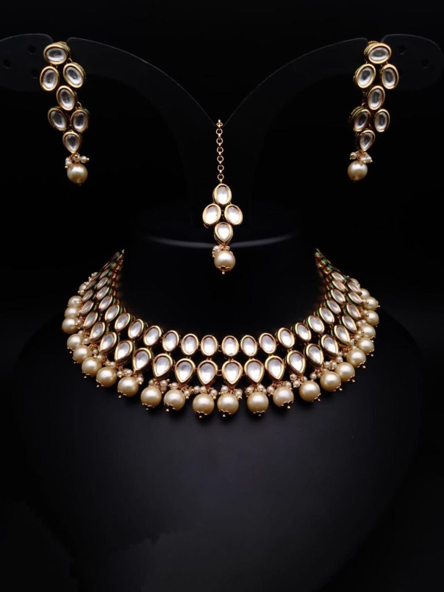 NECKLASE SET IN KUNDAN (VILANDI) STYLE | DESIGN - 15141