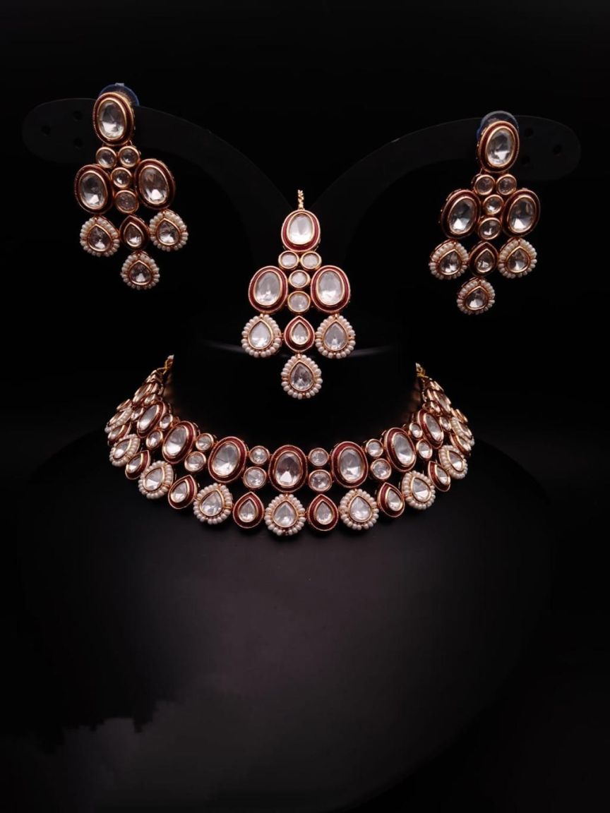 NECKLASE SET IN KUNDAN (VILANDI) STYLE | DESIGN - 15153