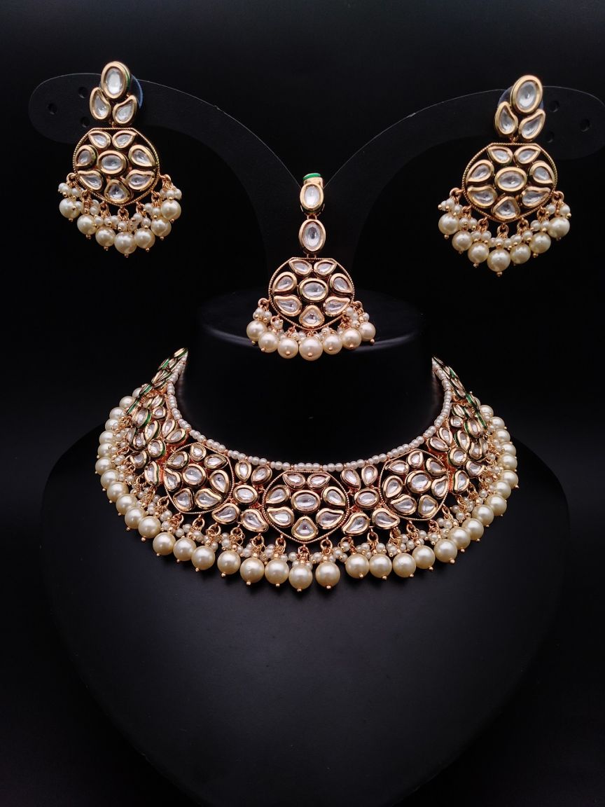 NECKLASE SET IN KUNDAN (VILANDI) STYLE | DESIGN - 15199