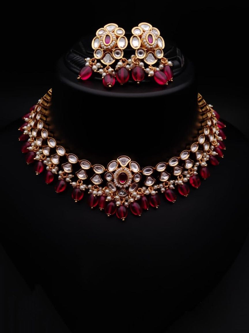 NECKLASE SET IN KUNDAN (VILANDI) STYLE | DESIGN - 15247