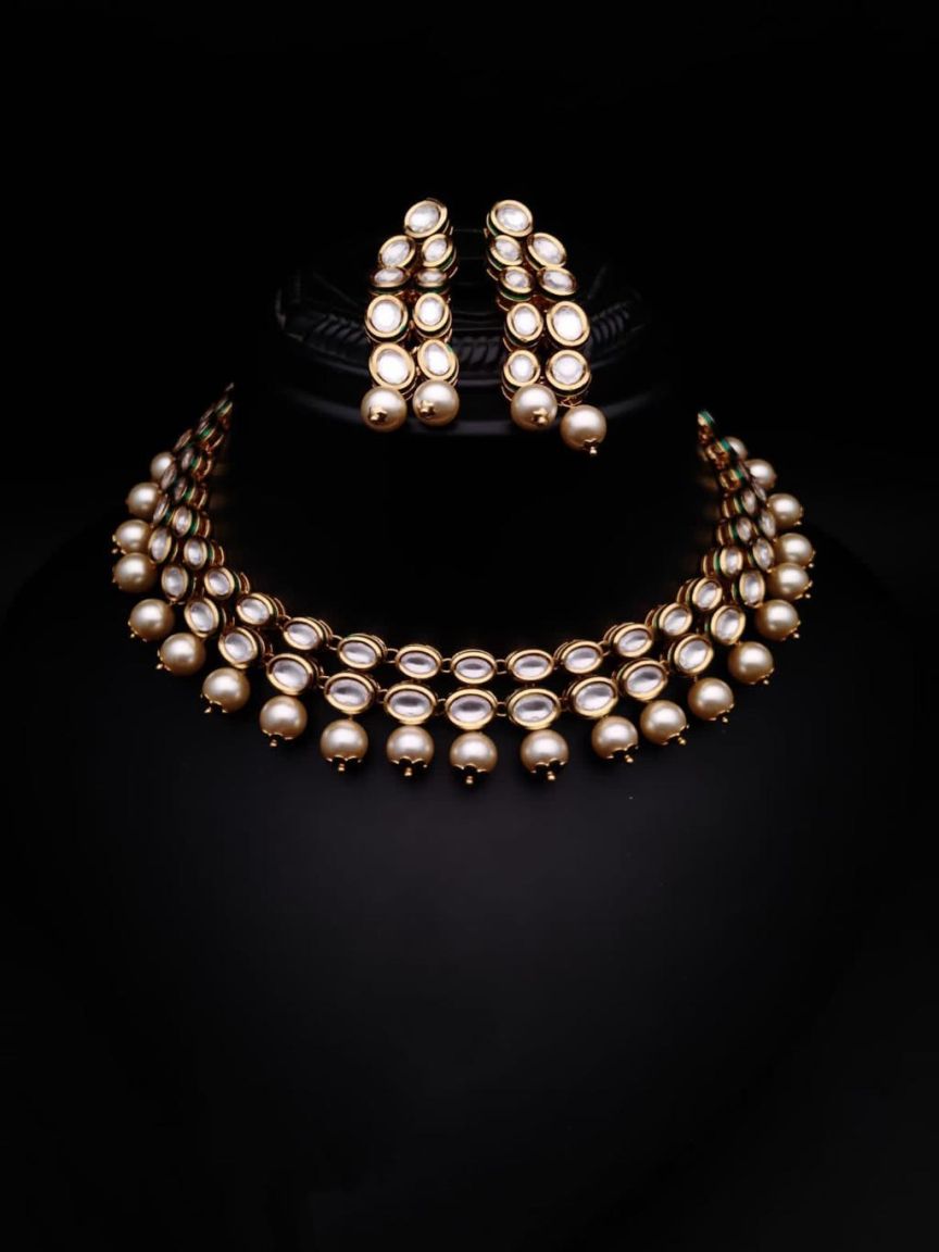 NECKLASE SET IN KUNDAN (VILANDI) STYLE | DESIGN - 15260