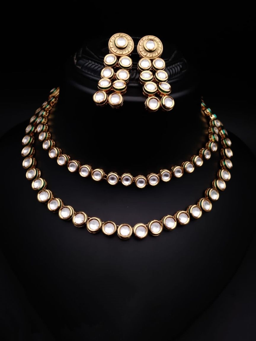 NECKLASE SET IN KUNDAN (VILANDI) STYLE | DESIGN - 15268