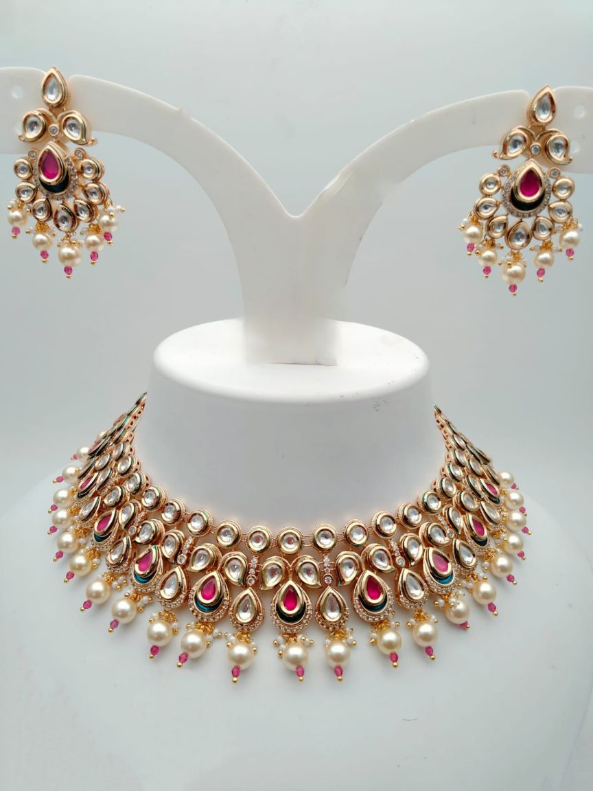 NECKLASE SET IN KUNDAN (VILANDI) STYLE | DESIGN - 15320