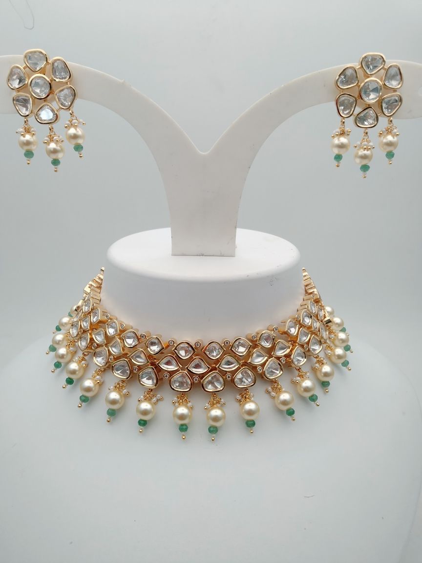 NECKLASE SET IN KUNDAN (VILANDI) STYLE | DESIGN - 15363