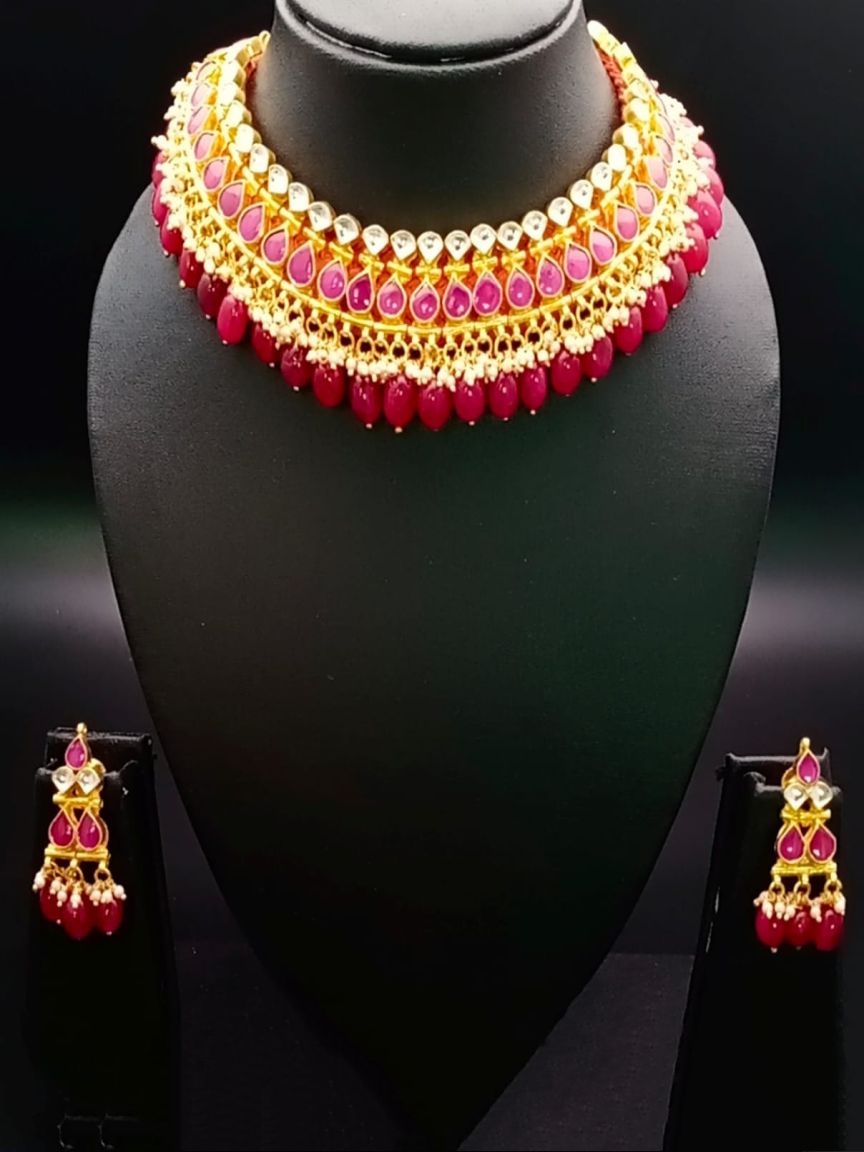 NECKLASE SET IN KUNDAN (VILANDI) STYLE | DESIGN - 15394