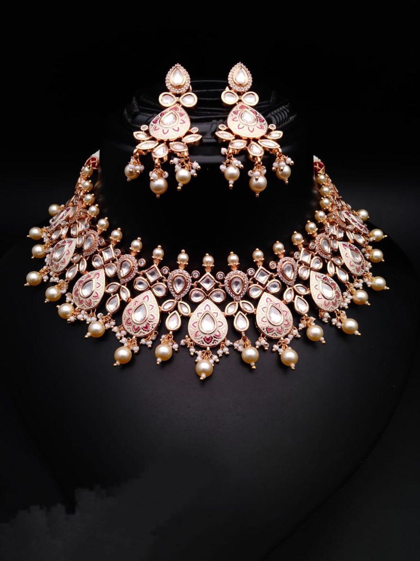 NECKLASE SET IN KUNDAN (VILANDI) STYLE | DESIGN - 15488
