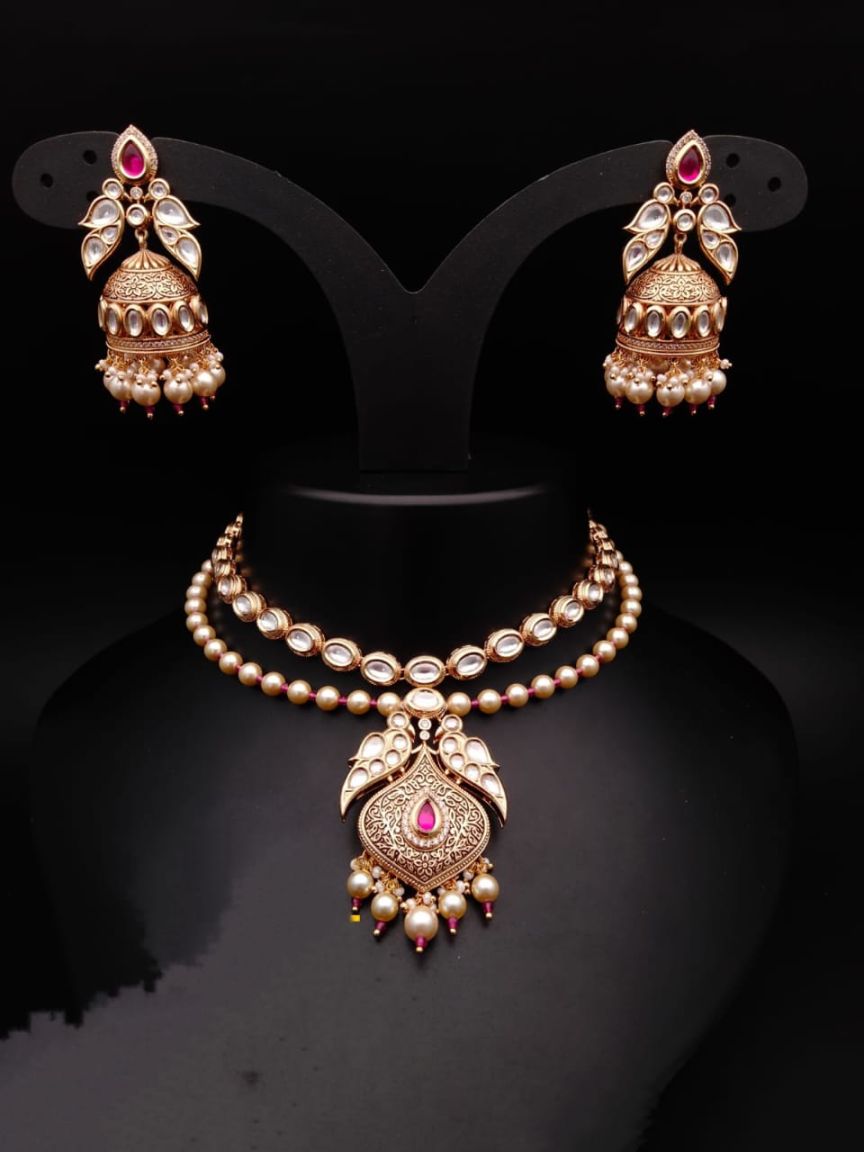 NECKLASE SET IN KUNDAN (VILANDI) STYLE | DESIGN - 15501
