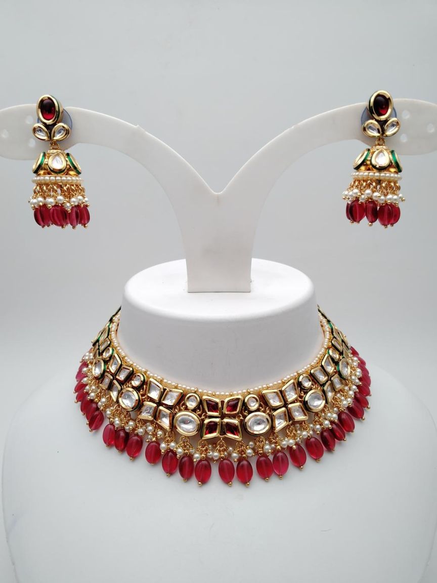 NECKLASE SET IN KUNDAN (VILANDI) STYLE | DESIGN - 15502