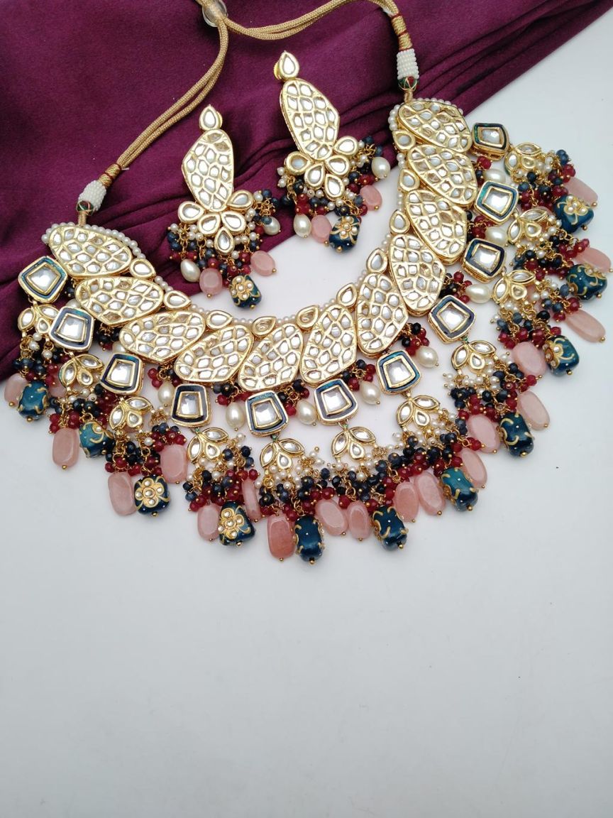 NECKLASE SET IN KUNDAN (VILANDI) STYLE | DESIGN - 15506