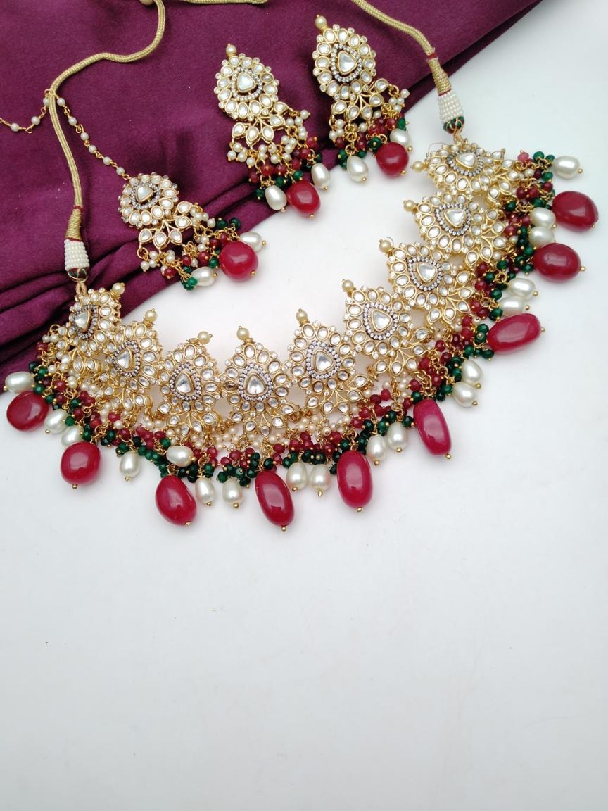 NECKLASE SET IN KUNDAN (VILANDI) STYLE | DESIGN - 15507