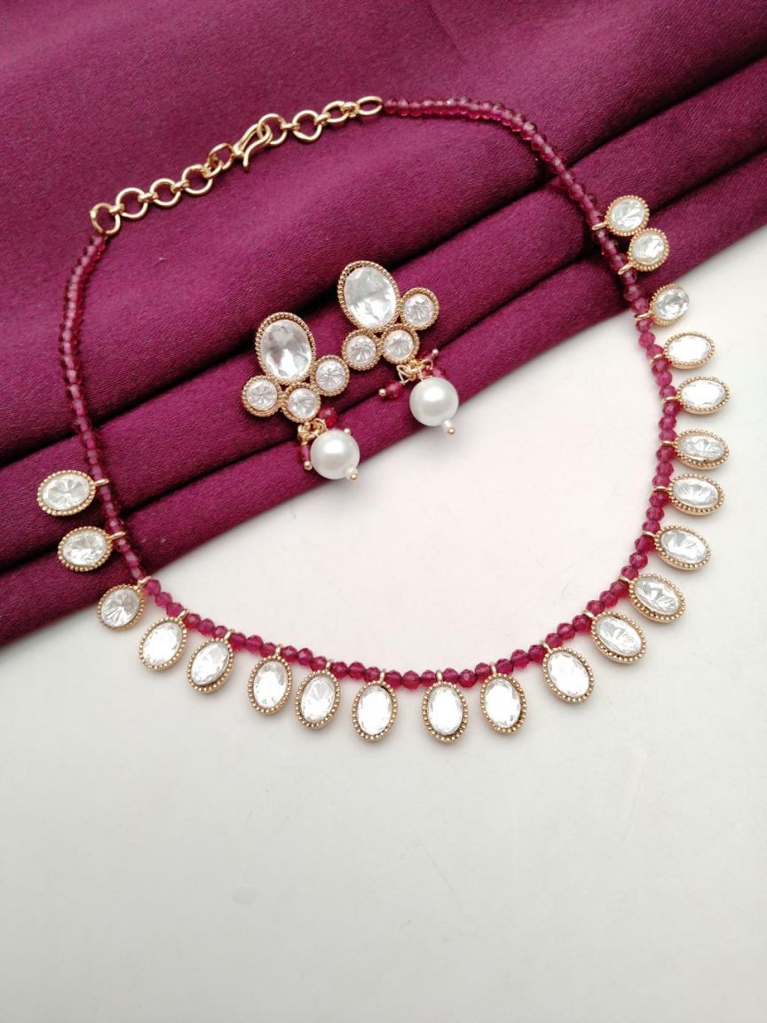 NECKLASE SET IN KUNDAN (VILANDI) STYLE | DESIGN - 15533