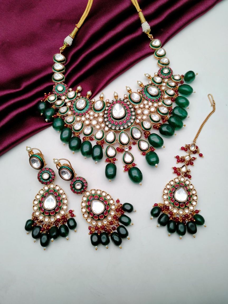 NECKLASE SET IN KUNDAN (VILANDI) STYLE | DESIGN - 15538