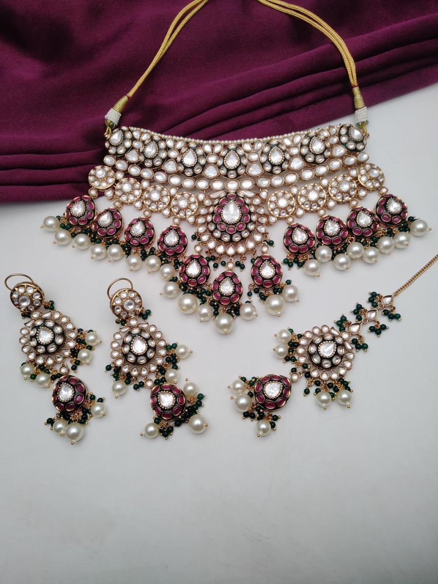 NECKLASE SET IN KUNDAN (VILANDI) STYLE | DESIGN - 15568