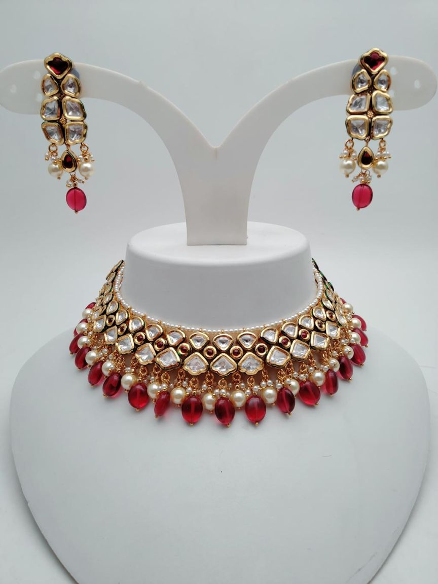 NECKLASE SET IN KUNDAN (VILANDI) STYLE | DESIGN - 15597