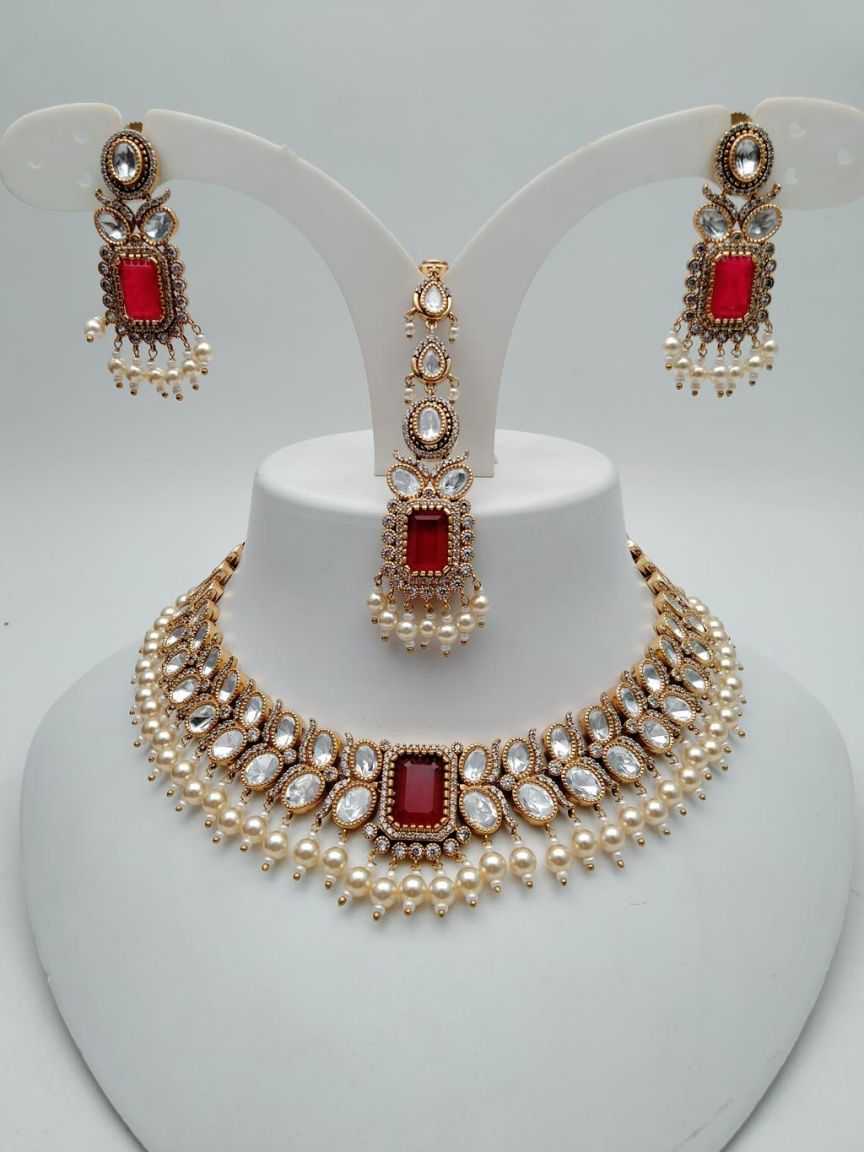 NECKLASE SET IN KUNDAN (VILANDI) STYLE | DESIGN - 15610