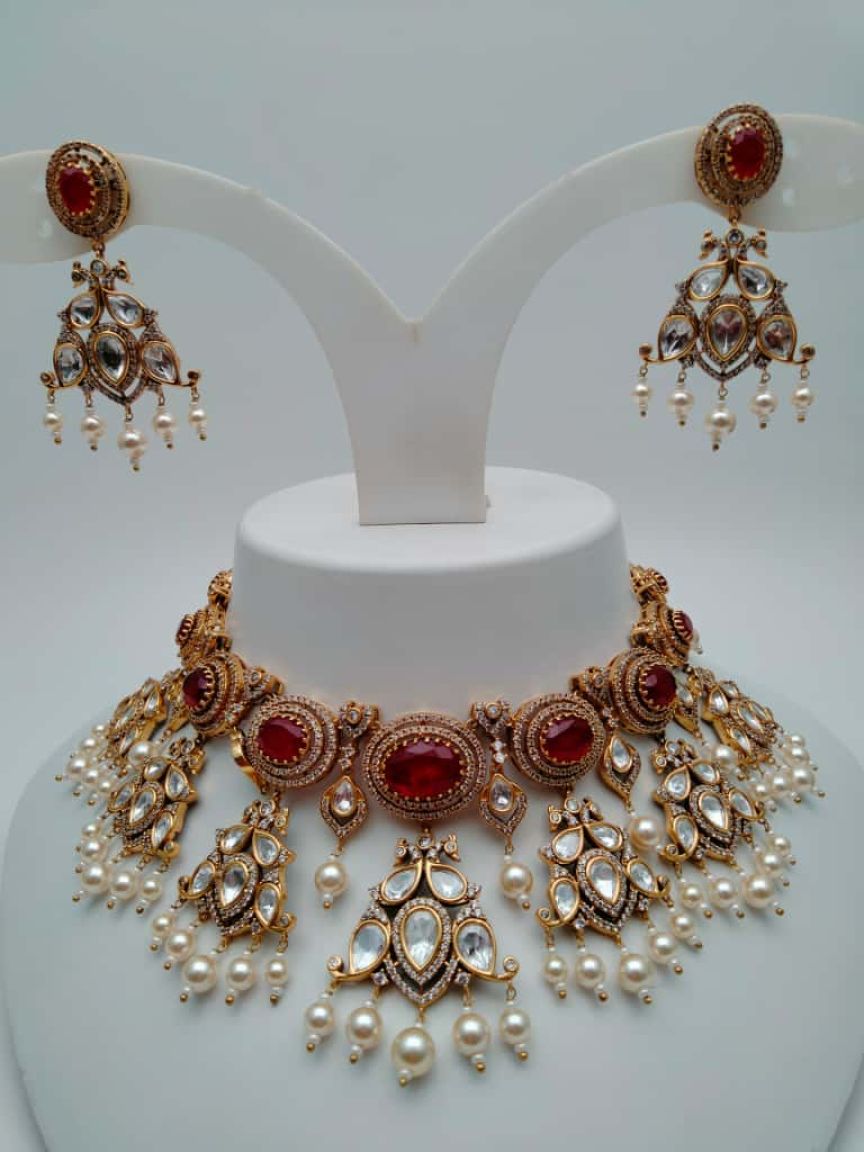 NECKLASE SET IN KUNDAN (VILANDI) STYLE | DESIGN - 15643
