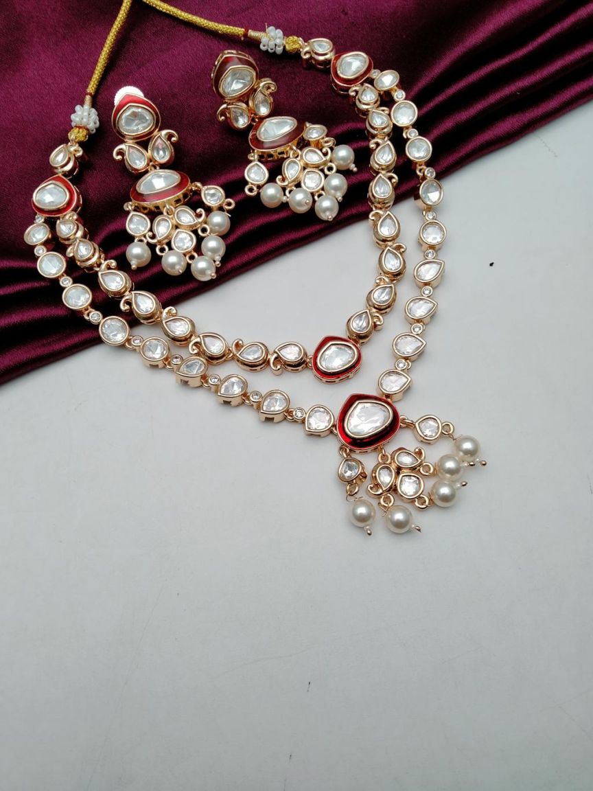 NECKLASE SET IN KUNDAN (VILANDI) STYLE | DESIGN - 15670