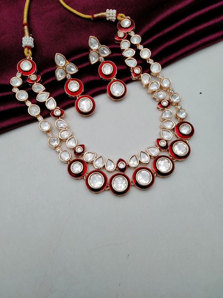 NECKLASE SET IN KUNDAN (VILANDI) STYLE | DESIGN - 15672