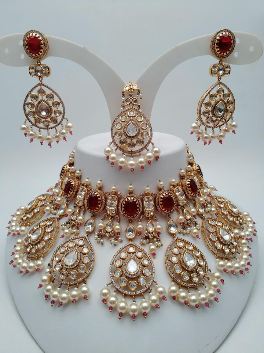 NECKLASE SET IN KUNDAN (VILANDI) STYLE | DESIGN - 15683