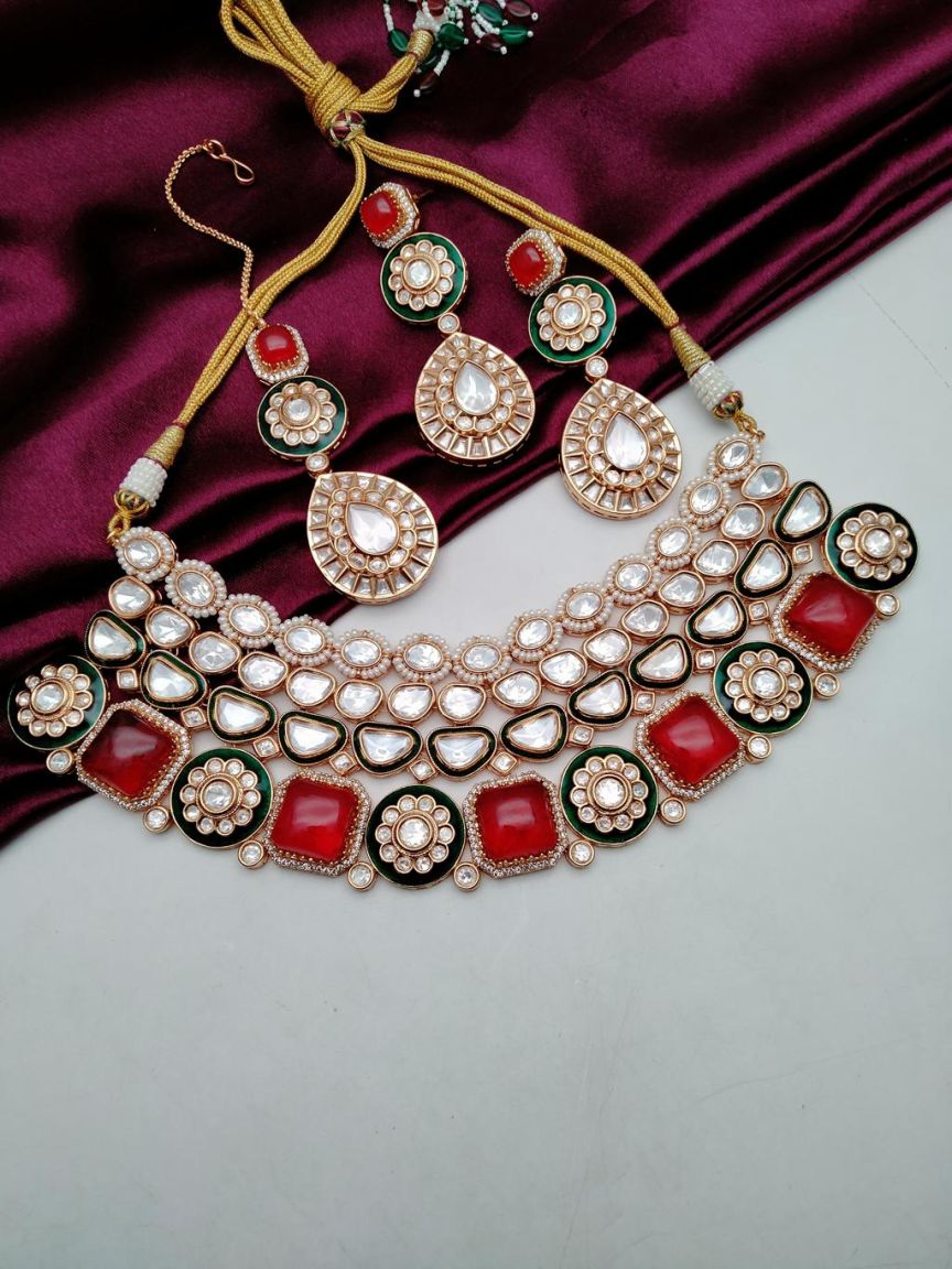 NECKLASE SET IN KUNDAN (VILANDI) STYLE | DESIGN - 15710