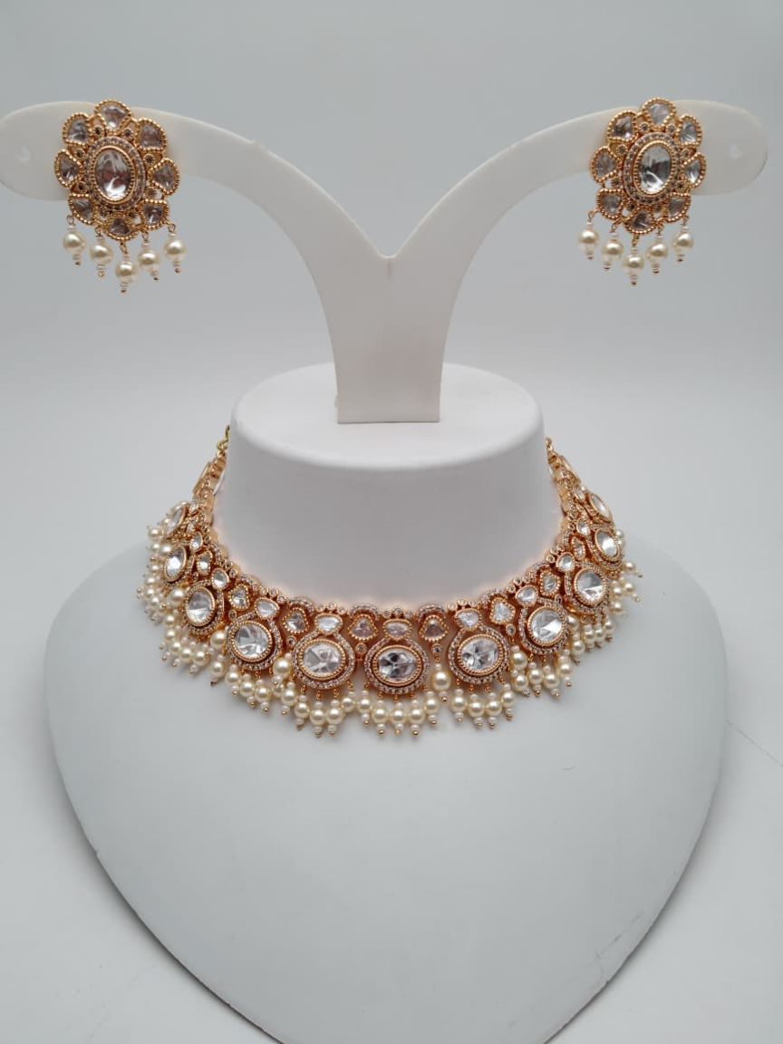 NECKLASE SET IN KUNDAN (VILANDI) STYLE | DESIGN - 15745