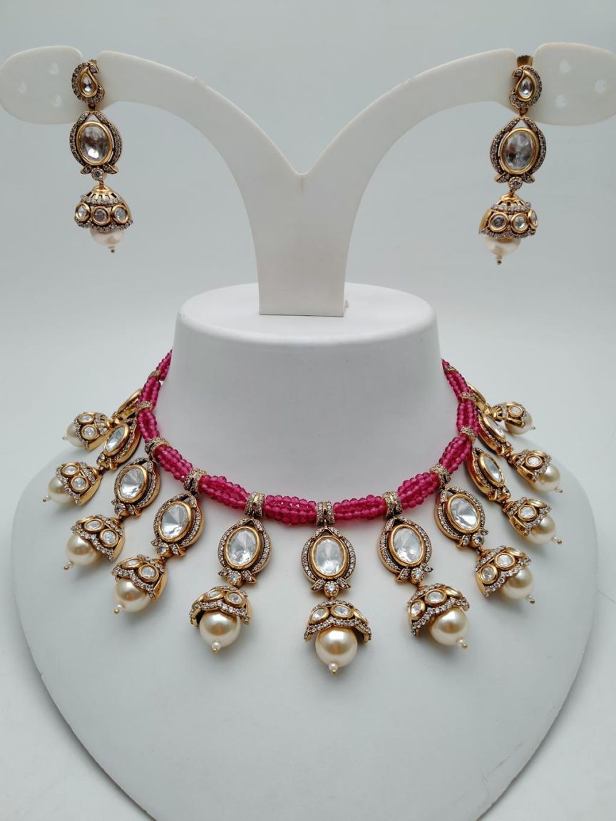 NECKLASE SET IN KUNDAN (VILANDI) STYLE | DESIGN - 15752