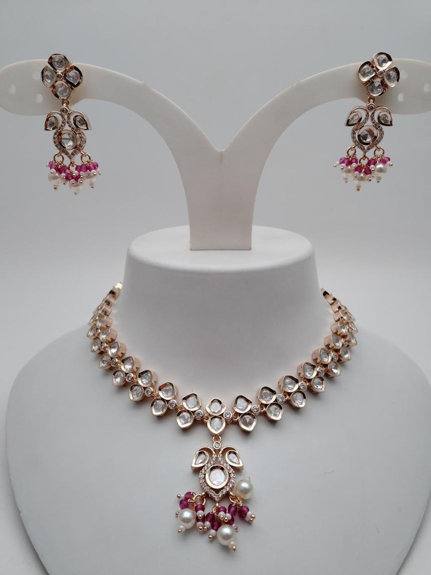 NECKLASE SET IN KUNDAN (VILANDI) STYLE | DESIGN - 15763
