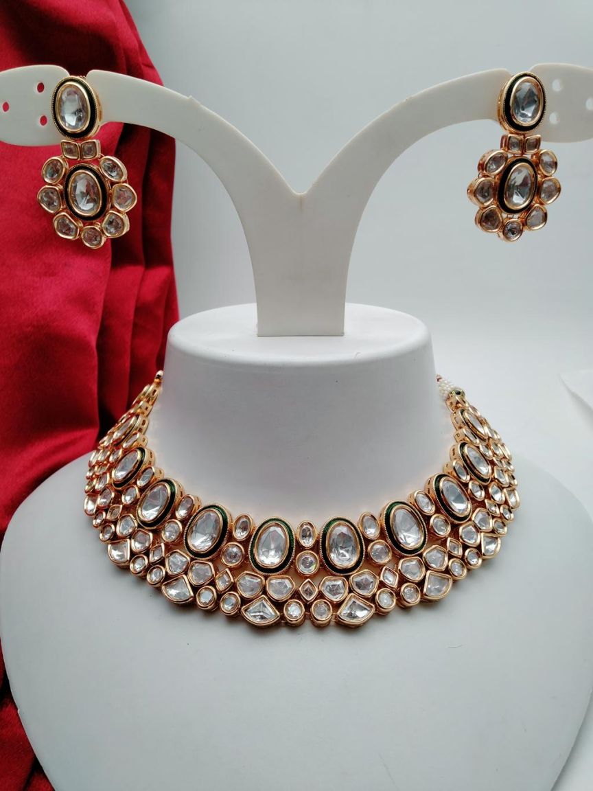 NECKLASE SET IN KUNDAN (VILANDI) STYLE | DESIGN - 15768