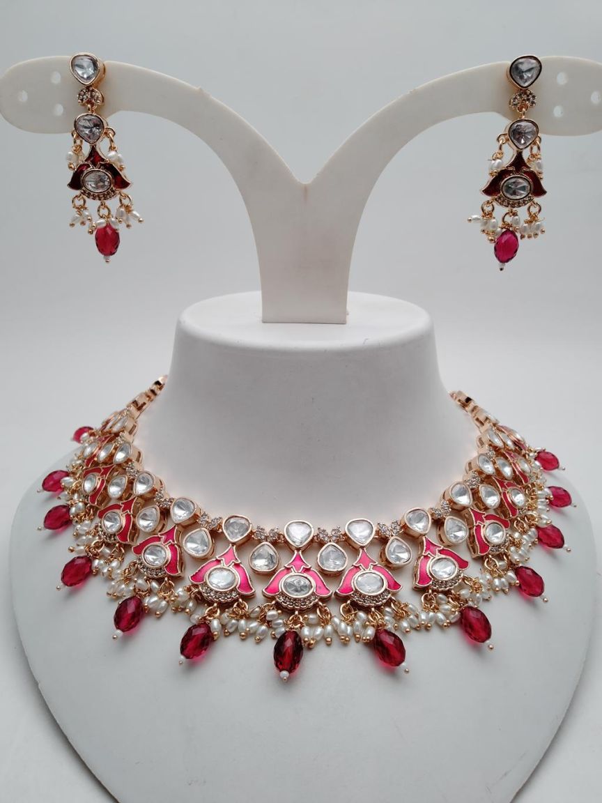 NECKLASE SET IN KUNDAN (VILANDI) STYLE | DESIGN - 15800