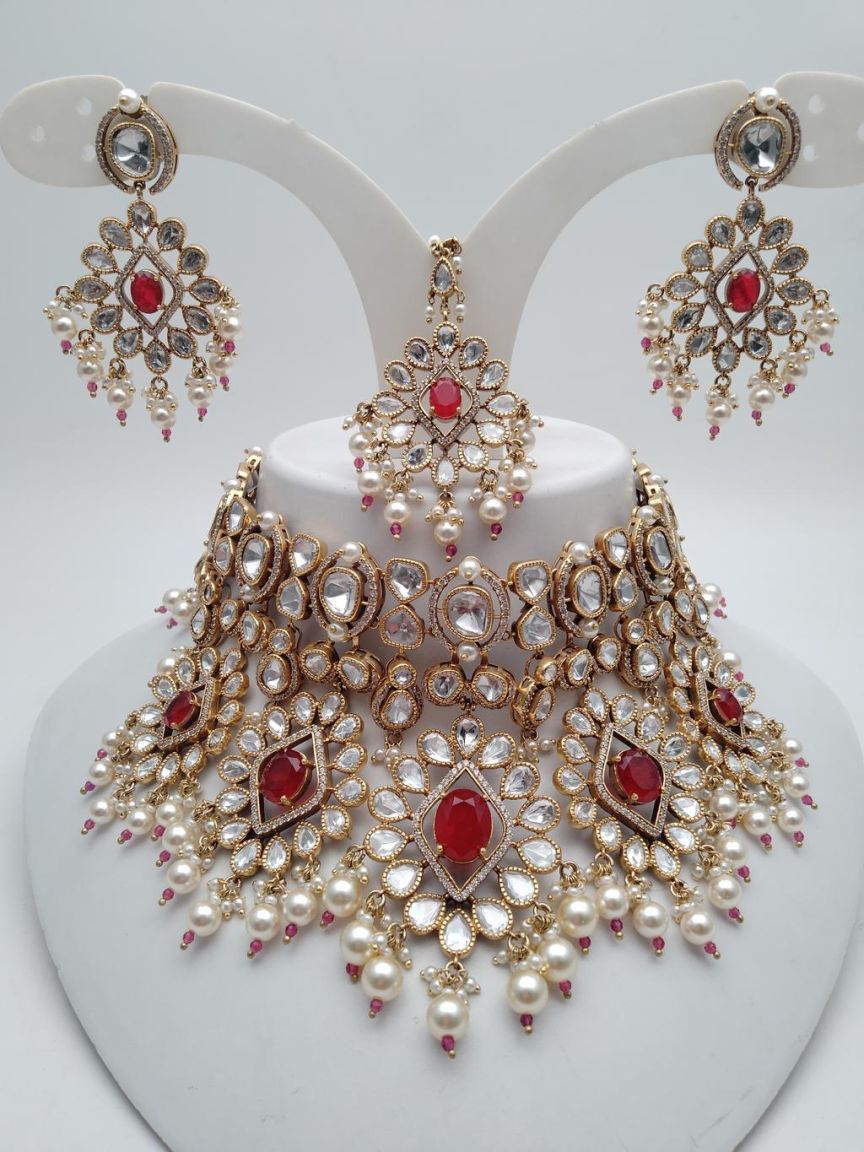 NECKLASE SET IN KUNDAN (VILANDI) STYLE | DESIGN - 15805