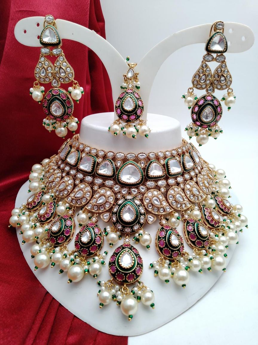 NECKLASE SET IN KUNDAN (VILANDI) STYLE | DESIGN - 15838