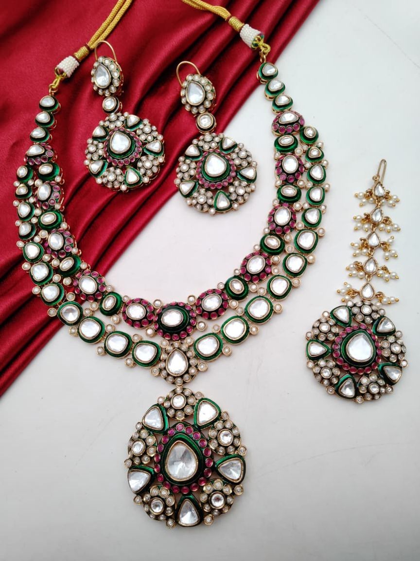 NECKLASE SET IN KUNDAN (VILANDI) STYLE | DESIGN - 15847