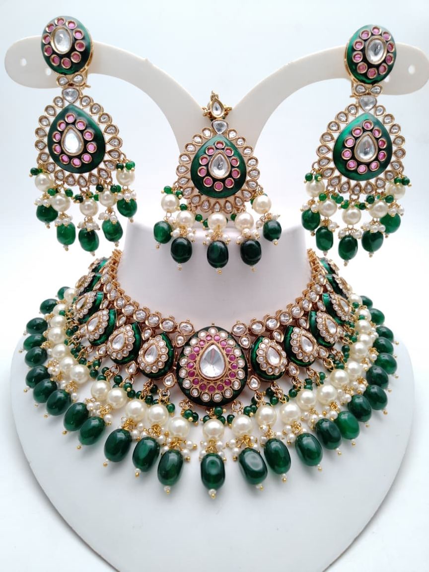NECKLASE SET IN KUNDAN (VILANDI) STYLE | DESIGN - 15850