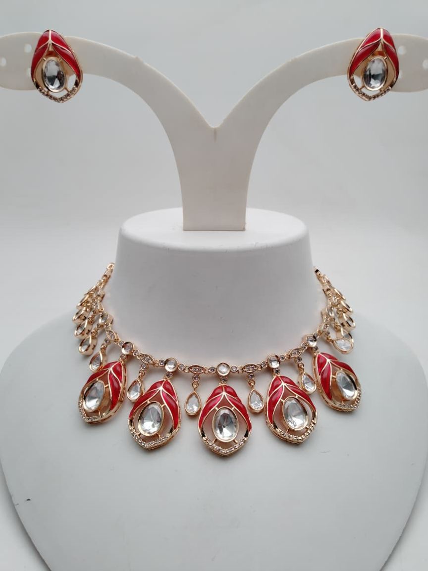 NECKLASE SET IN KUNDAN (VILANDI) STYLE | DESIGN - 15867