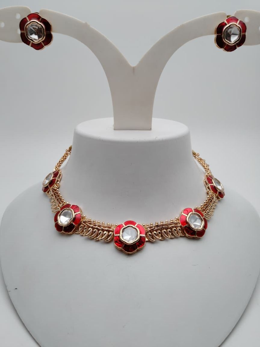 NECKLASE SET IN KUNDAN (VILANDI) STYLE | DESIGN - 15881