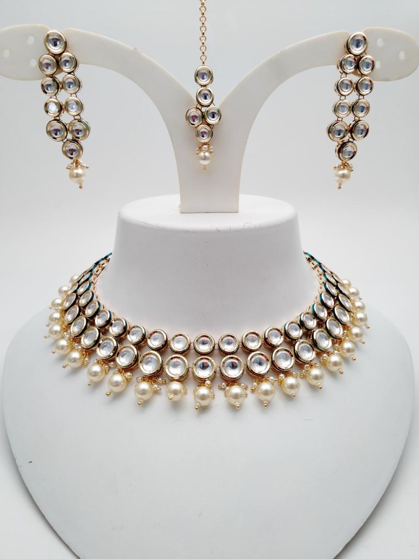 NECKLASE SET IN KUNDAN (VILANDI) STYLE | DESIGN - 15895