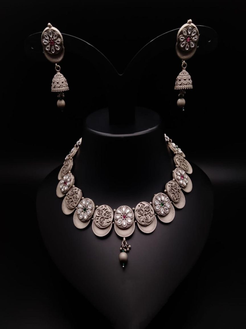 NECKLASE SET IN OXYDIZED POLISHED STYLE | DESIGN - 19001