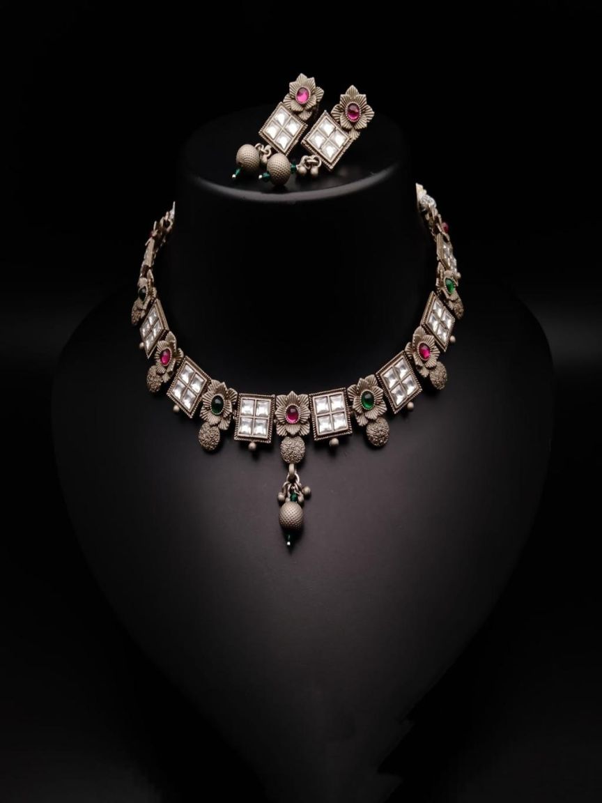 NECKLASE SET IN OXYDIZED POLISHED STYLE | DESIGN - 19002