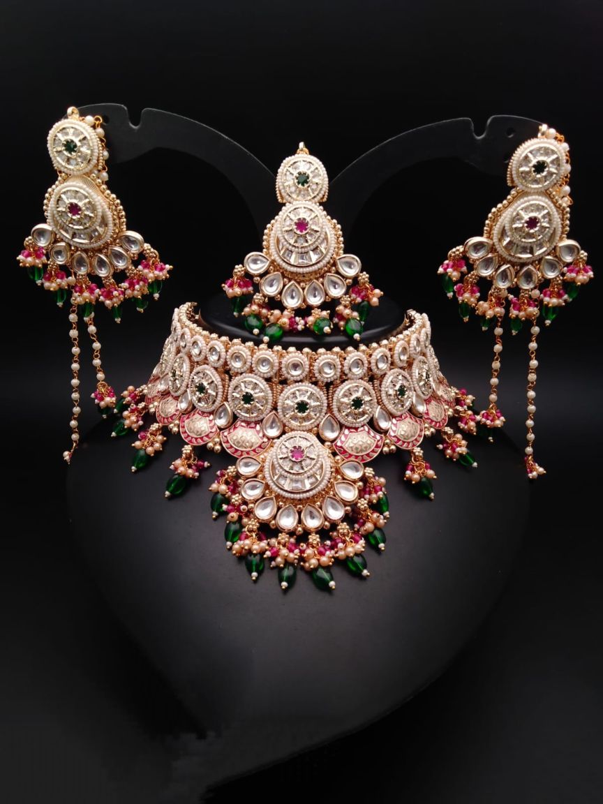 NECKLASE SET IN POLKI (GOLD POLISH) STYLE | DESIGN - 17327