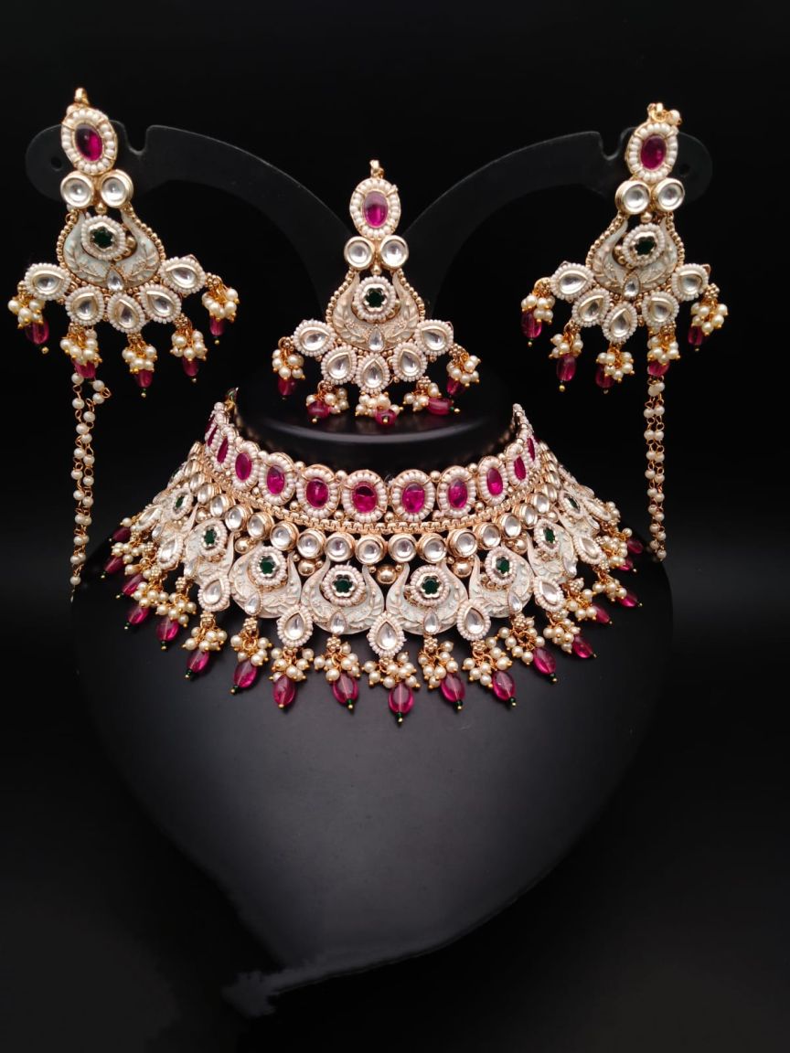 NECKLASE SET IN POLKI (GOLD POLISH) STYLE | DESIGN - 17328