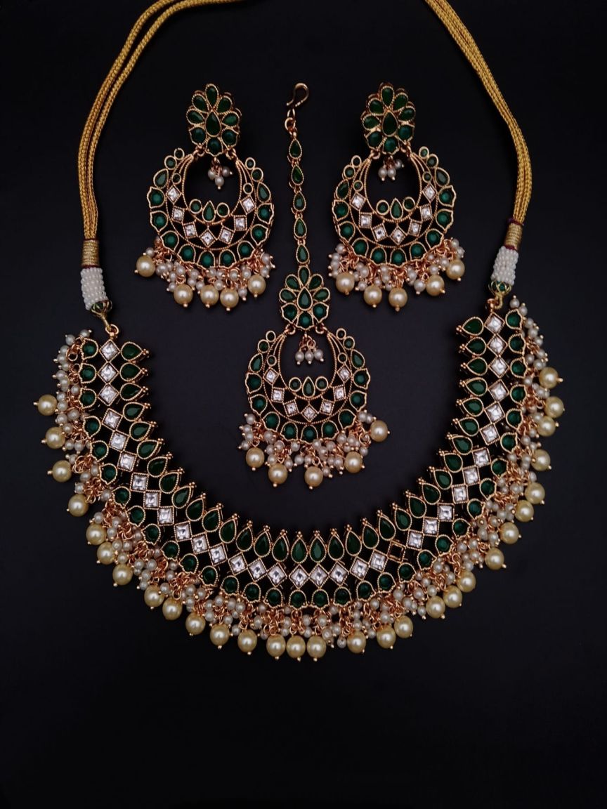 NECKLASE SET IN POLKI (GOLD POLISH) STYLE | DESIGN - 17481