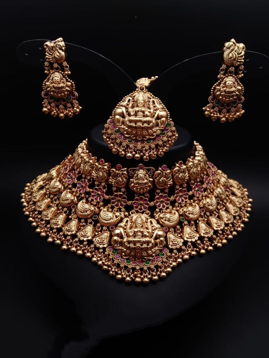 NECKLASE SET IN POLKI (GOLD POLISH) STYLE | DESIGN - 17642