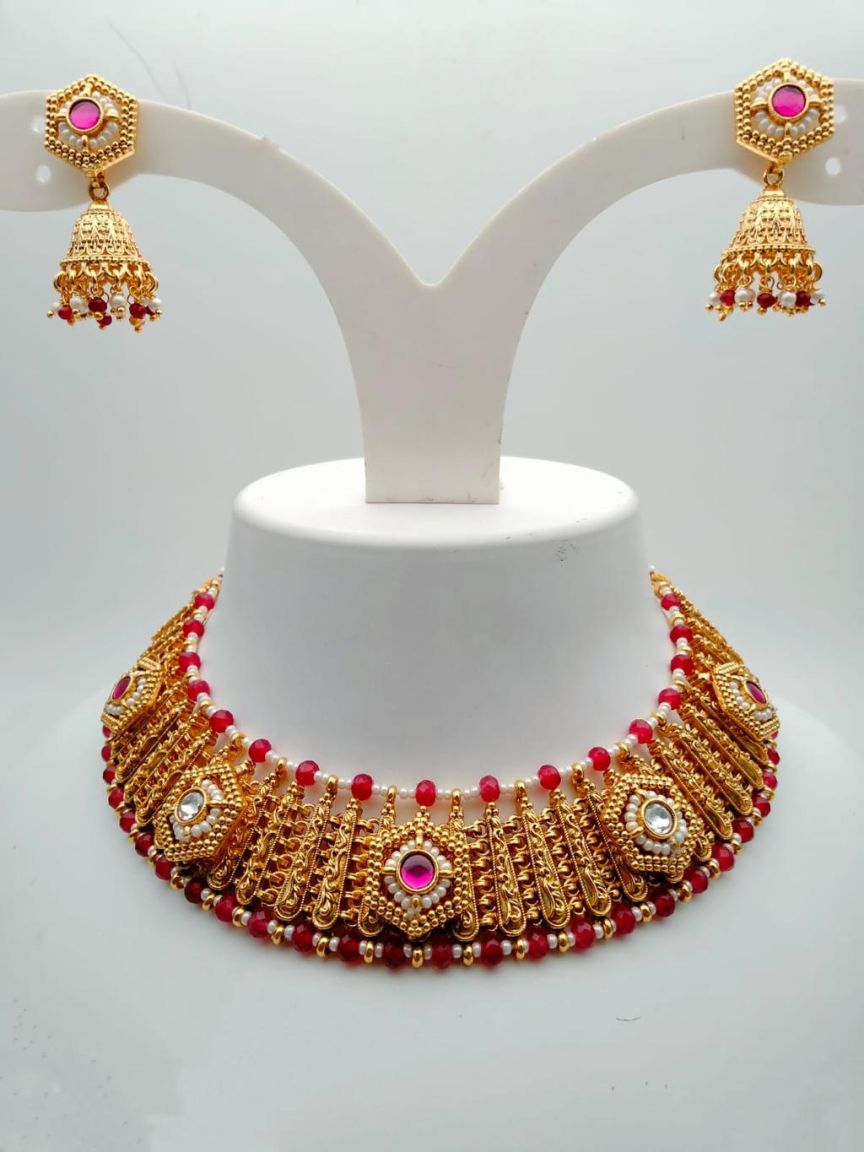NECKLASE SET IN POLKI (GOLD POLISH) STYLE | DESIGN - 17677
