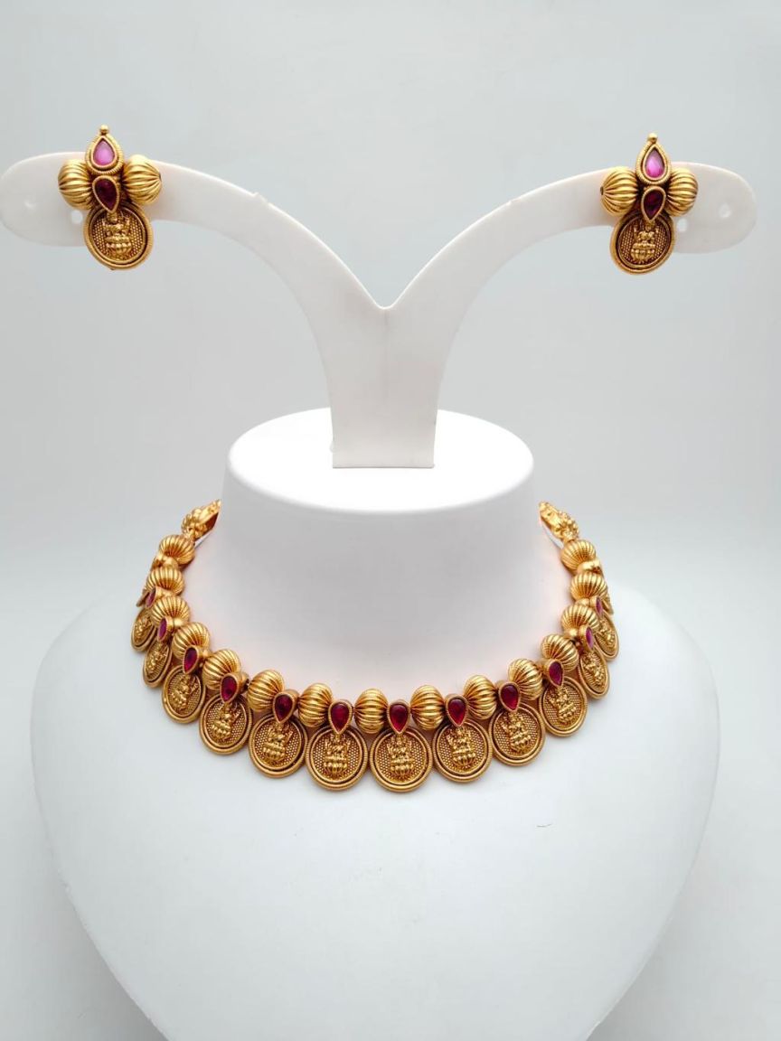 NECKLASE SET IN POLKI (GOLD POLISH) STYLE | DESIGN - 17681