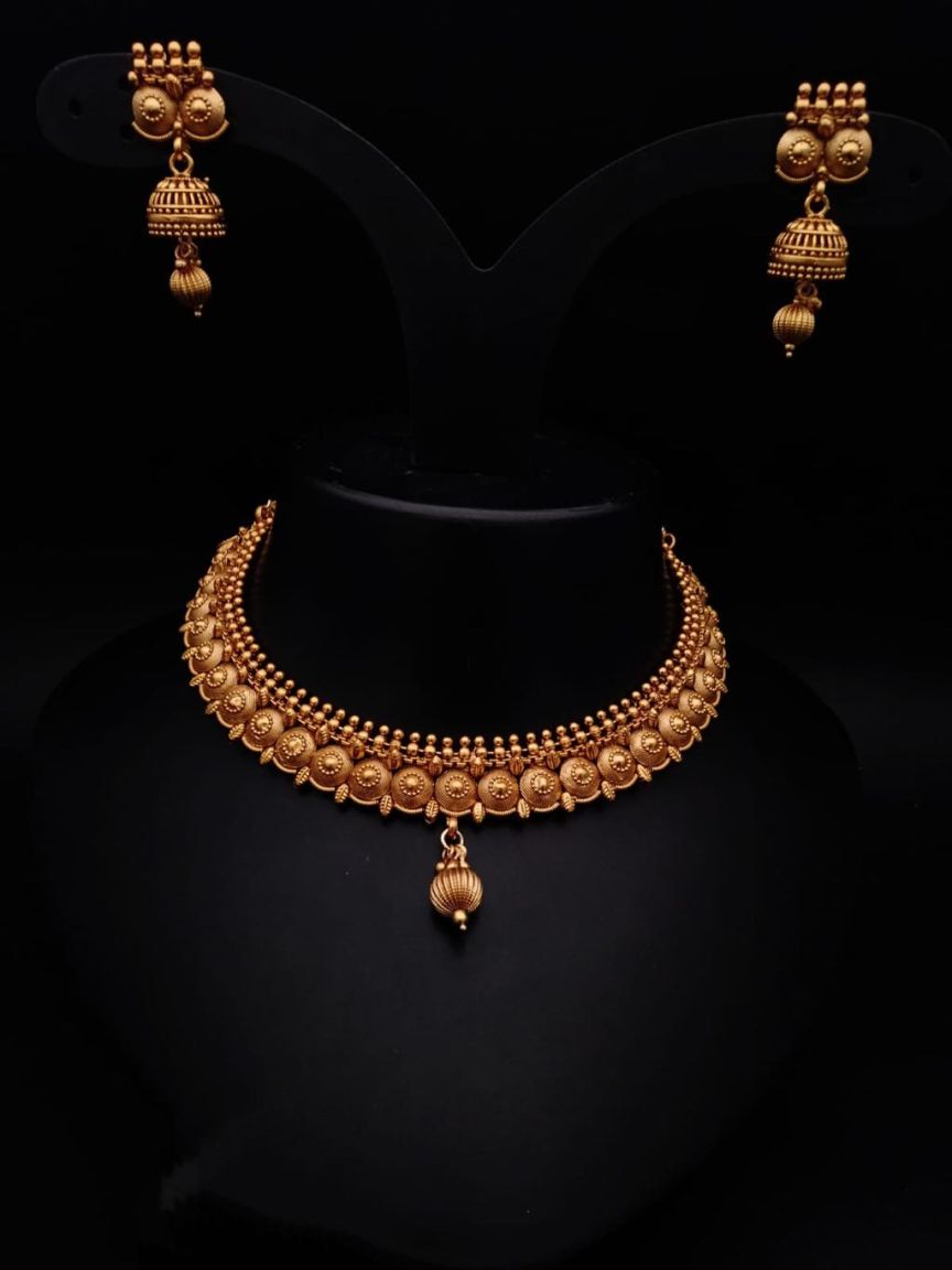 NECKLASE SET IN POLKI (GOLD POLISH) STYLE | DESIGN - 17684