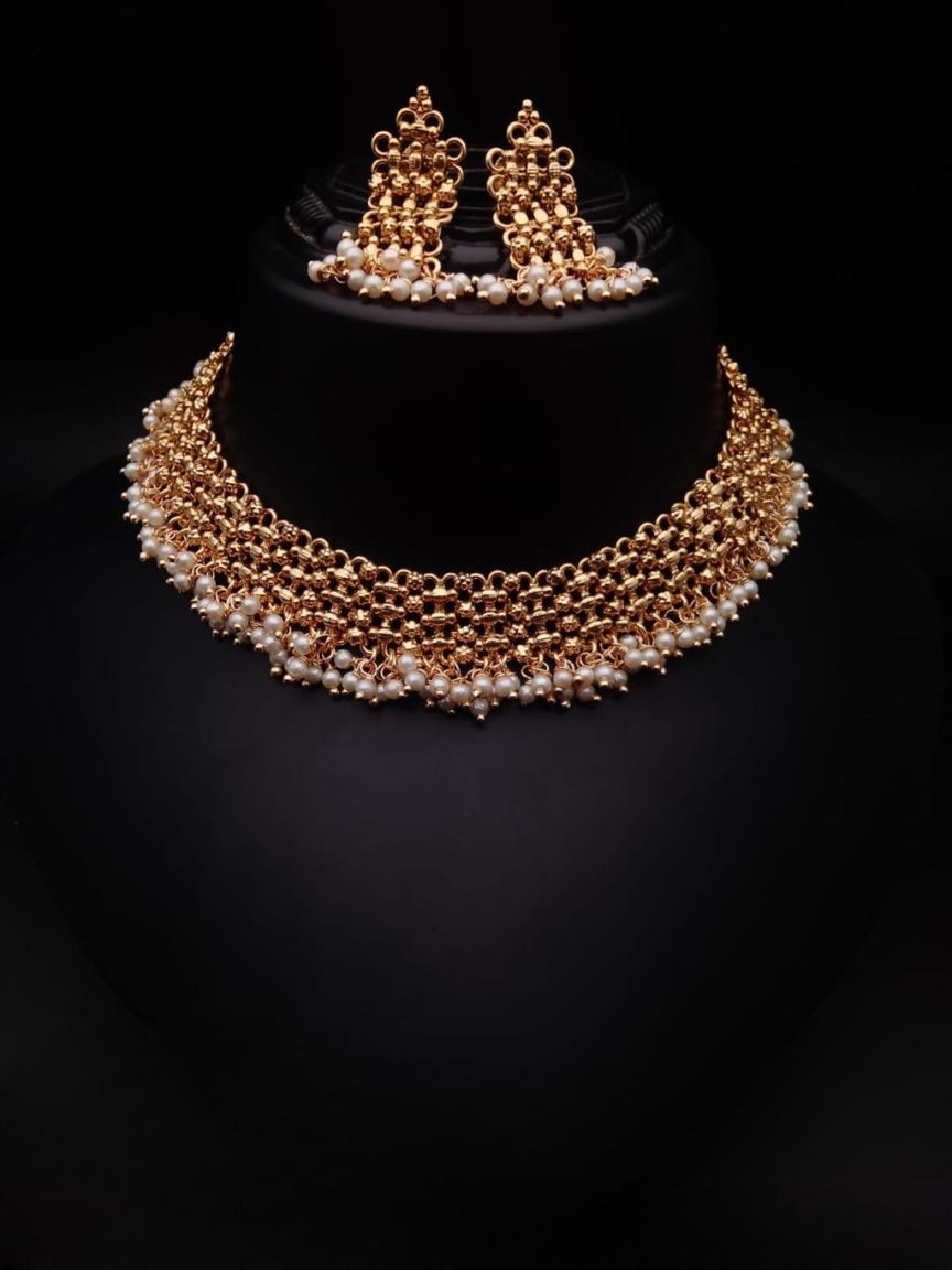 NECKLASE SET IN POLKI (GOLD POLISH) STYLE | DESIGN - 17685