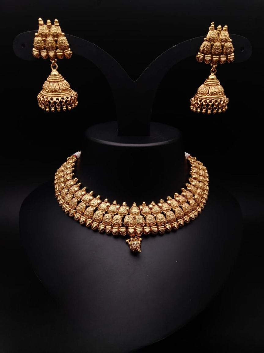 NECKLASE SET IN POLKI (GOLD POLISH) STYLE | DESIGN - 17690